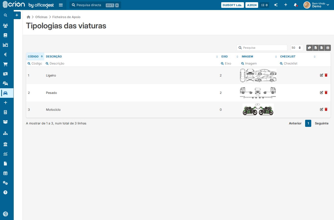 Screenshot da lista