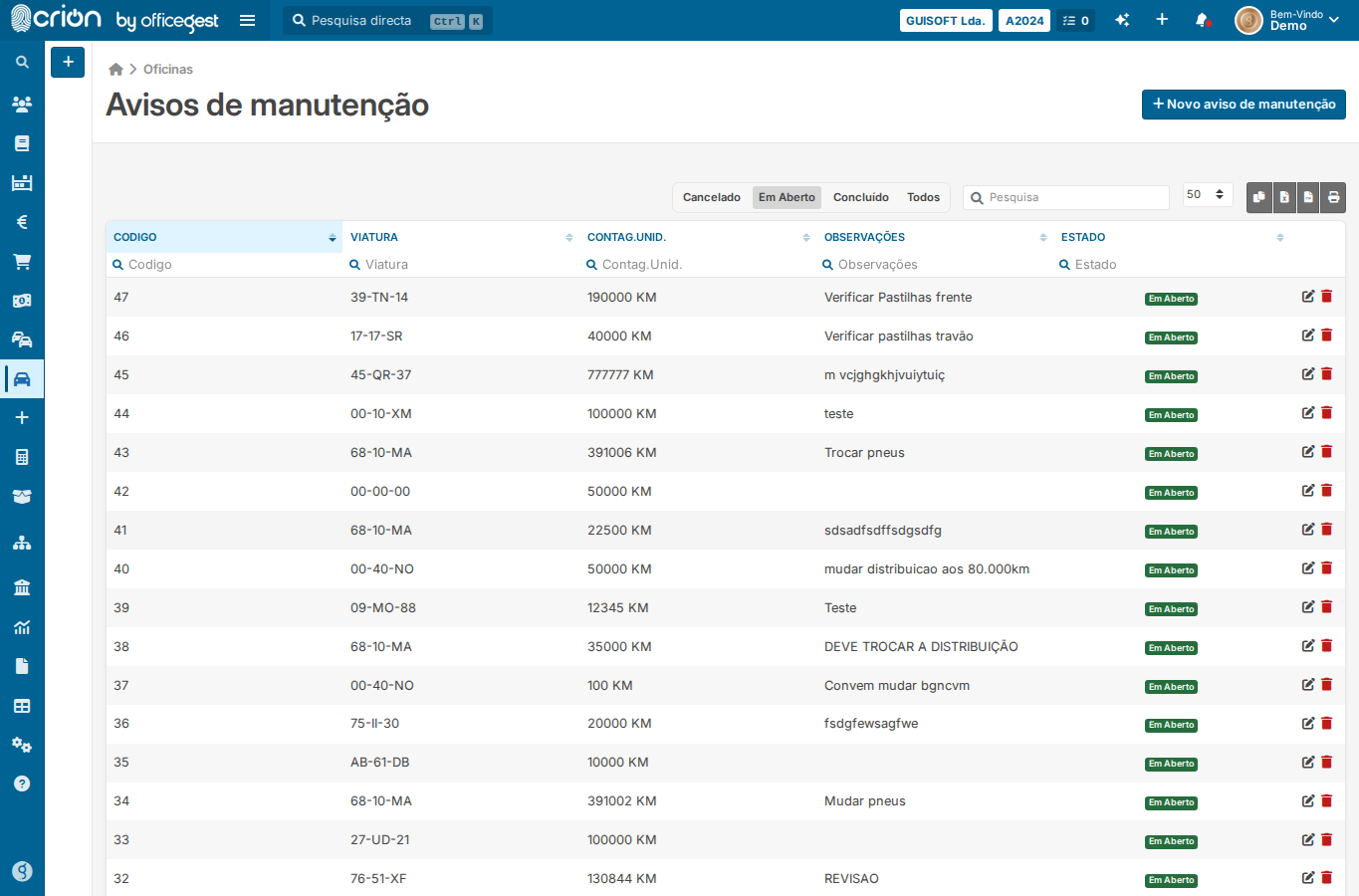 Screenshot após cancelar