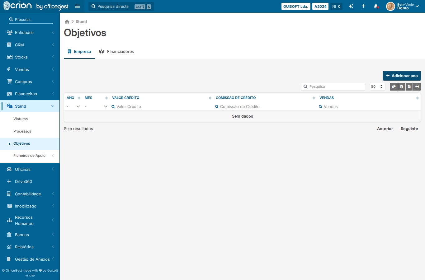 edge-View Objetivos page without adding data — confirm read-only state is visible
